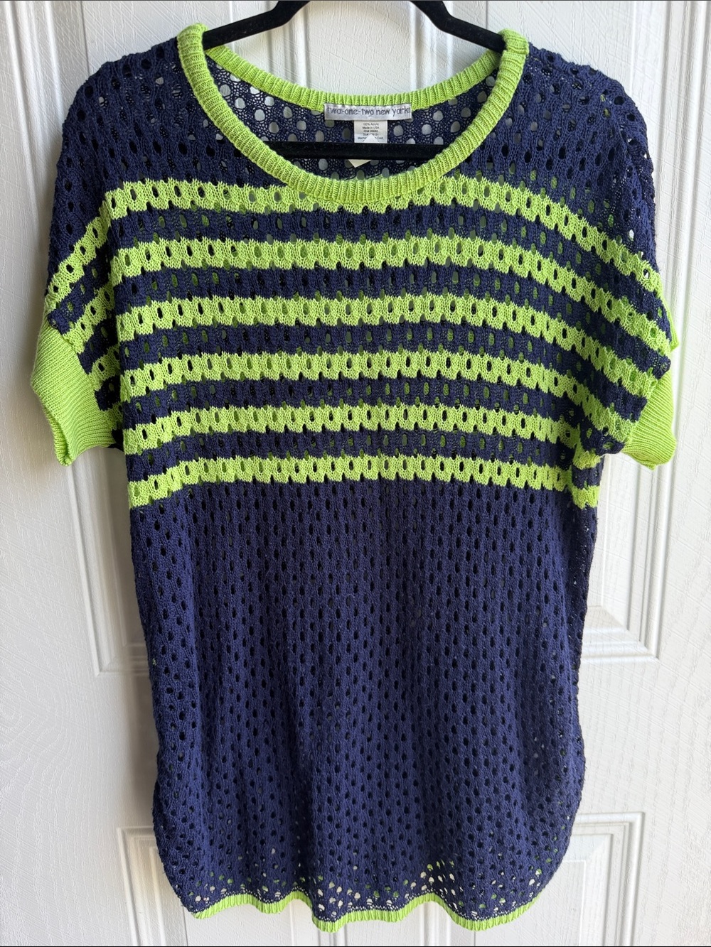 Two One Two New York Open Knit Stripped Sweater Y2K Style Tunic XL